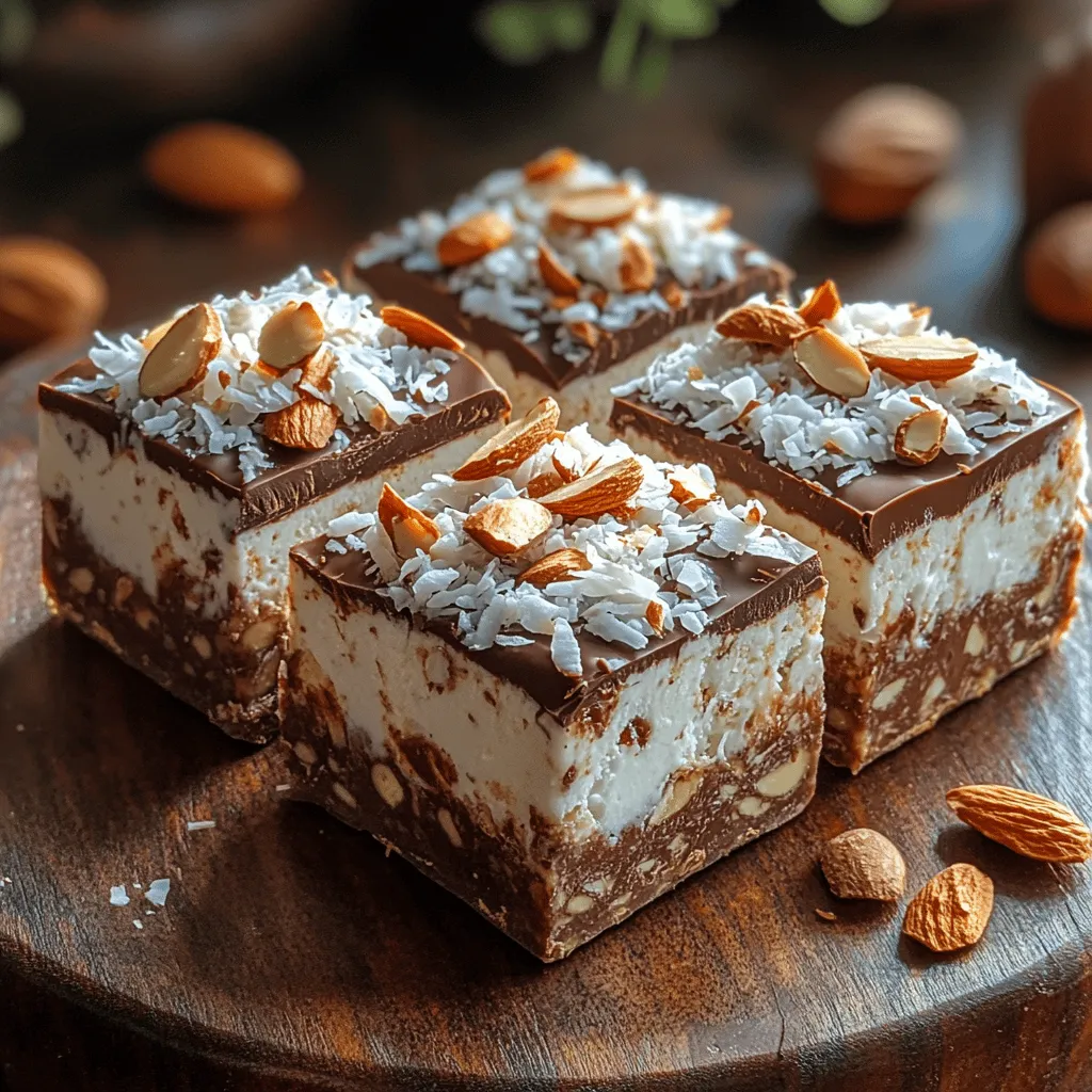 In a world where dessert often means sugar-laden treats that can derail even the best intentions, the Frozen Yogurt Almond Joy Squares offer a delightful alternative. Inspired by the classic Almond Joy candy bar, this recipe transforms indulgent flavors into a healthier frozen dessert that satisfies your sweet tooth without the guilt. With a base of creamy Greek yogurt, the squares are enriched with the nutty crunch of almonds, the tropical sweetness of coconut, and a hint of chocolate that brings everything together.