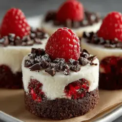To create the perfect Creamy Raspberry Brownie Discs, it is essential to ensure that your brownie mixture achieves a smooth and even consistency. Start by mixing your dry ingredients—flour, cocoa powder, and baking powder—in a separate bowl to prevent clumps. Once combined, gradually fold them into your wet ingredients—melted butter, sugar, eggs, and vanilla extract.