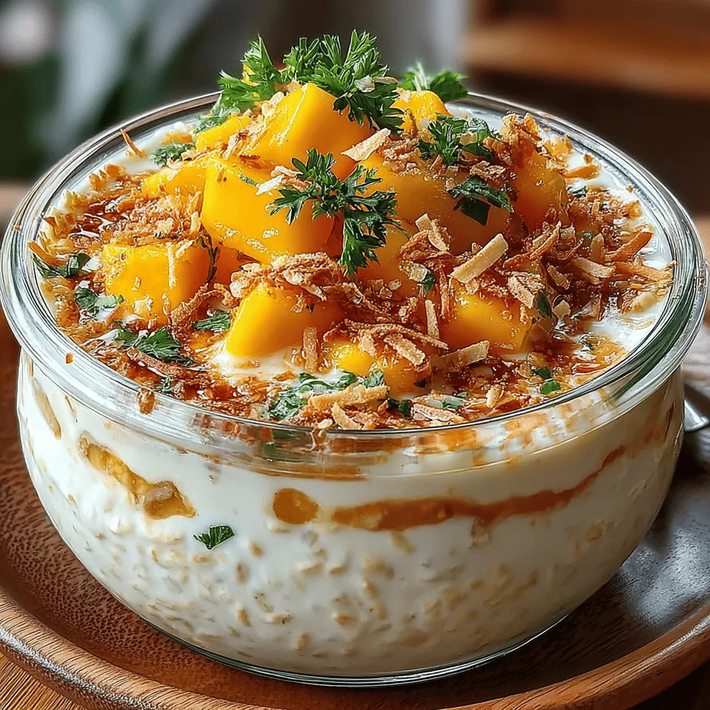 To create the perfect Tropical Paradise Overnight Oats, the initial mixing process is crucial. Begin by gathering your dry ingredients: rolled oats, chia seeds, and a pinch of salt. This combination lays the foundation for a delicious and nutritious breakfast.