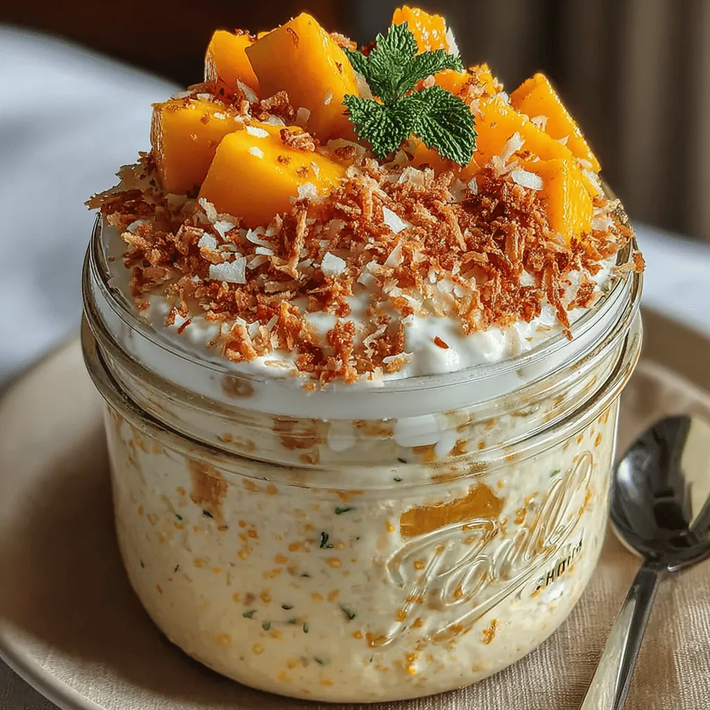 To create the perfect Tropical Paradise Overnight Oats, the initial mixing process is crucial. Begin by gathering your dry ingredients: rolled oats, chia seeds, and a pinch of salt. This combination lays the foundation for a delicious and nutritious breakfast.