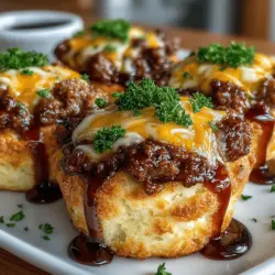 Savory mini sloppy joe biscuit cups are a delightful twist on a classic comfort food that will tantalize your taste buds and satisfy your cravings. These bite-sized treats combine the rich, savory flavors of traditional sloppy joes with the flaky, buttery texture of biscuit dough, creating an irresistible fusion that works perfectly as a party appetizer, game-day snack, or even a fun weeknight dinner option. The beauty of this recipe lies in its simplicity; it requires minimal preparation and cooking time, making it an ideal choice for both seasoned chefs and kitchen novices alike. With their vibrant flavors and appealing presentation, these mini cups are guaranteed to be a hit at any gathering, turning your ordinary meal into a memorable experience.