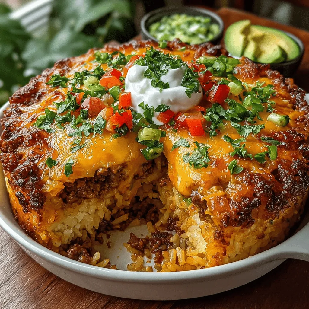 To create a flavorful base for your Taco Fiesta Rice Casserole, begin with the meat mixture. Start by choosing your preferred meat; ground beef, turkey, or even a plant-based alternative works beautifully. Heat a large skillet over medium-high heat and add a drizzle of olive oil. Once the oil is hot, add finely chopped onions and bell peppers, sautéing them until they are soft and fragrant; this usually takes about 5 minutes.