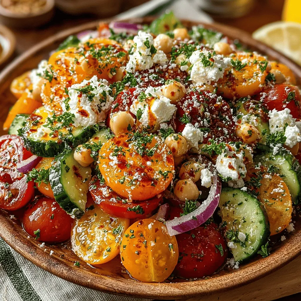 Once you have mixed your base ingredients of chickpeas, cucumber, and red onion, it’s time to elevate your salad with feta cheese and fresh parsley. Feta cheese adds a creamy, tangy flavor that perfectly complements the crispness of the cucumbers and the heartiness of the chickpeas. When selecting feta cheese, it’s crucial to choose a high-quality option for the best taste. Opt for feta that is packed in brine or oil; this ensures optimal freshness and flavor. Look for brands that are made from sheep's milk or a sheep-goat milk blend for a richer taste.