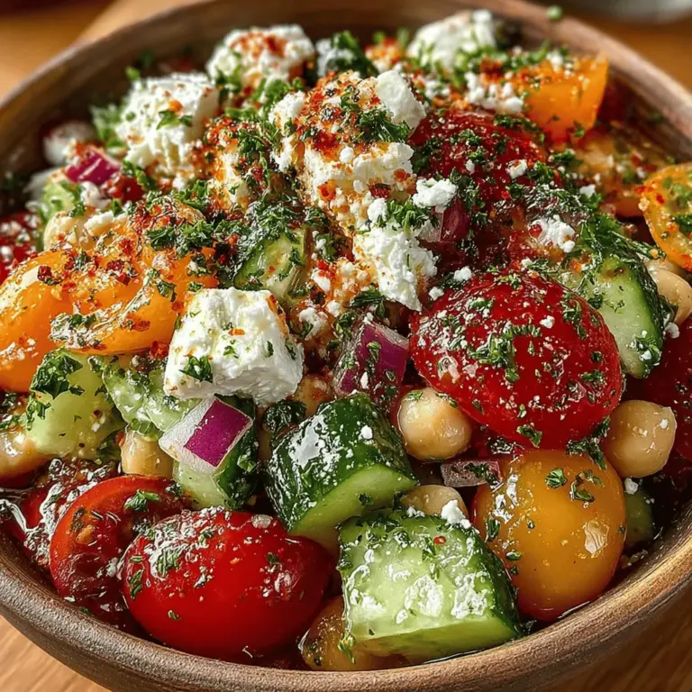 Once you have mixed your base ingredients of chickpeas, cucumber, and red onion, it’s time to elevate your salad with feta cheese and fresh parsley. Feta cheese adds a creamy, tangy flavor that perfectly complements the crispness of the cucumbers and the heartiness of the chickpeas. When selecting feta cheese, it’s crucial to choose a high-quality option for the best taste. Opt for feta that is packed in brine or oil; this ensures optimal freshness and flavor. Look for brands that are made from sheep's milk or a sheep-goat milk blend for a richer taste.