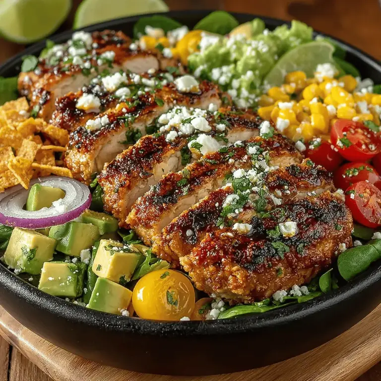 In the world of salads, the Zesty Chili-Lime Chicken Salad stands out with its vibrant flavor profile and nutritious ingredients. This dish perfectly marries the zingy notes of lime and chili with the wholesome goodness of fresh vegetables, making it an ideal choice for any meal, whether it’s a light lunch, a satisfying dinner, or a show-stopping centerpiece for gatherings. Its colorful presentation and robust taste appeal to a wide range of palates, ensuring that everyone can enjoy a healthy, refreshing bite.
