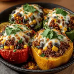 - 4 large bell peppers (any color) - 1 cup quinoa, rinsed - 2 cups vegetable broth or water - 1 medium zucchini, diced - 1 can (15 oz) black beans, drained and rinsed - 1 cup corn (fresh, frozen, or canned) - 1 teaspoon cumin - 1 teaspoon chili powder - 1 teaspoon smoked paprika - Salt and pepper to taste - 2 tablespoons olive oil - Fresh cilantro or parsley for garnish (optional)