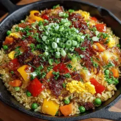 - 3 cups cooked jasmine rice (preferably day-old) - 1 cup mixed vegetables (carrots, peas, corn) - 1 cup bell peppers, diced (any color) - 3 green onions, chopped - 2 cloves garlic, minced - 1 tablespoon fresh ginger, minced - 3 tablespoons soy sauce (or gluten-free soy sauce) - 2 eggs (optional) - 1 tablespoon sesame oil - Salt and pepper to taste - Fresh herbs (such as cilantro or parsley) for garnish