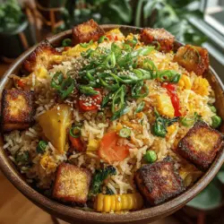 In the fast-paced world we live in, finding a meal that is both satisfying and nutritious can be a challenge. However, the right dish can transform your dining experience into something truly enjoyable without sacrificing your health goals. Enter Veggie Delight Fried Rice with Tofu—a harmonious blend of vibrant vegetables, fluffy rice, and protein-packed tofu that not only pleases the palate but also nourishes the body. This versatile recipe is perfect for busy weeknights, offering a quick yet gourmet option that can be prepared in under 30 minutes. It’s also an ideal candidate for meal prep, allowing you to whip up a batch that can be conveniently stored and enjoyed throughout the week.