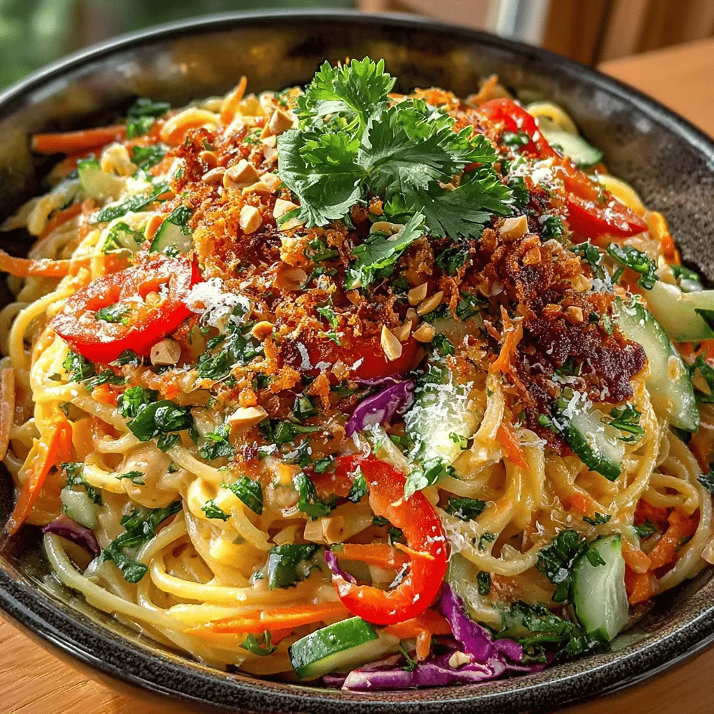 If you're searching for a dish that combines vibrant flavors, refreshing textures, and wholesome ingredients, look no further than the Zesty Thai Peanut Noodle Salad. This delightful salad is not only a feast for the eyes but also a celebration of the unique culinary heritage of Thailand. It combines the nutty richness of peanuts with the crunch of fresh vegetables, all tossed in a zesty dressing that brings everything together in perfect harmony. This salad is great as a light lunch or a side dish for dinner, making it versatile enough to suit any occasion.
