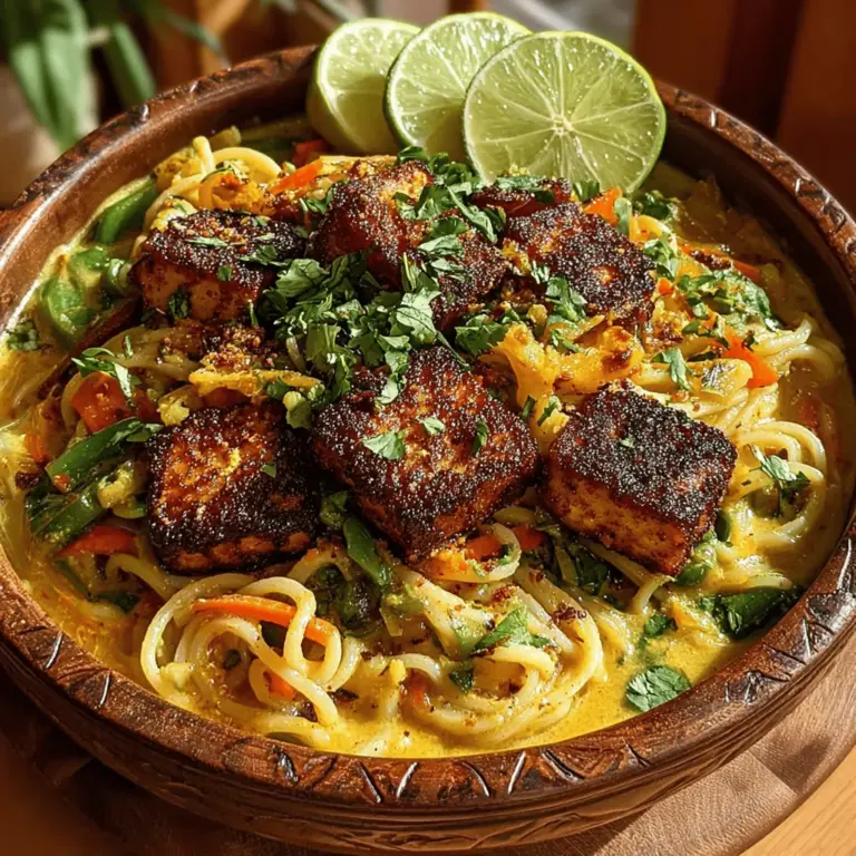 - 8 oz rice noodles - 1 block (14 oz) firm tofu - 1 can (13.5 oz) coconut milk - 2 tablespoons red curry paste - 1 tablespoon vegetable oil - 1 cup broccoli florets - 1 cup bell peppers, sliced - 1 cup snap peas - 2 cloves garlic, minced - 1 tablespoon fresh ginger, grated - Salt to taste - Fresh cilantro for garnish (optional) - Lime wedges for serving (optional)
