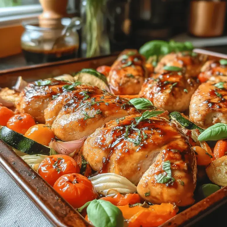 Balsamic Bliss: Sheet Pan Chicken & Veggies is a delightful and wholesome meal that brings together the best of savory and sweet flavors in one easy-to-make dish. This recipe is perfect for busy weeknights when you crave something healthy yet delicious without spending hours in the kitchen. The combination of chicken and fresh vegetables, all roasted to perfection, makes this dish a crowd-pleaser.