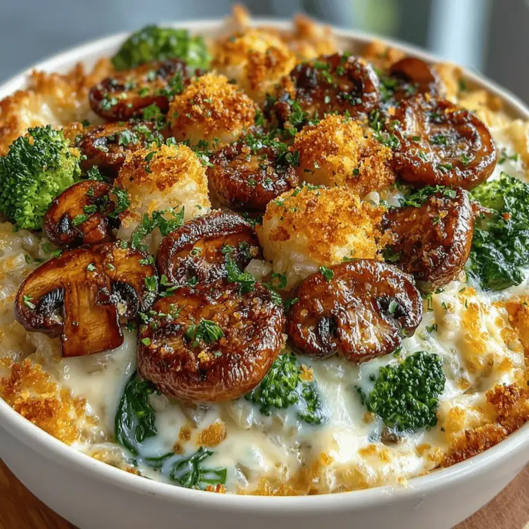 - 1 cup wild rice, rinsed and drained - 2 cups vegetable broth - 1 tablespoon olive oil - 1 medium onion, diced - 2 cups cremini mushrooms, sliced - 2 cups fresh spinach, chopped - 1 cup broccoli florets, chopped - 2 cloves garlic, minced - 1 teaspoon dried thyme - 1 cup shredded cheddar cheese (or vegan cheese for a dairy-free option) - 1/2 cup heavy cream (or coconut cream for a vegan alternative) - Salt and pepper to taste - 1/4 cup grated Parmesan cheese (optional)