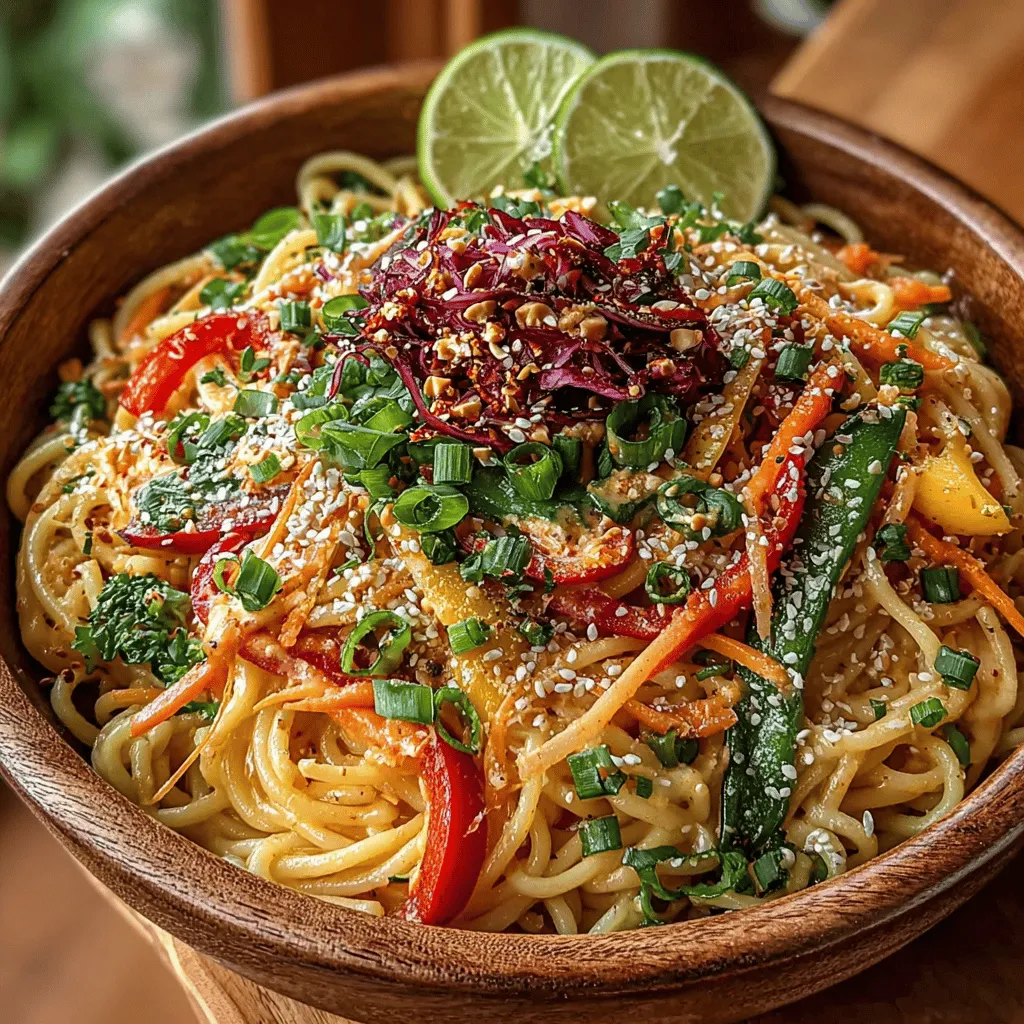 The Thai-inspired Peanut Noodle Bowl is a delightful fusion of flavors and textures, perfect for those seeking a quick yet satisfying meal. This dish brings together the rich, creamy goodness of peanut sauce and the freshness of vibrant vegetables, making it a go-to option for busy weeknights or elegant gatherings. Packed with nutrients, this bowl is not only delicious but also a wholesome choice that caters to a variety of dietary needs. The combination of tender rice noodles, crunchy veggies, and a savory-sweet sauce creates a harmonious balance that is sure to please everyone at the table.