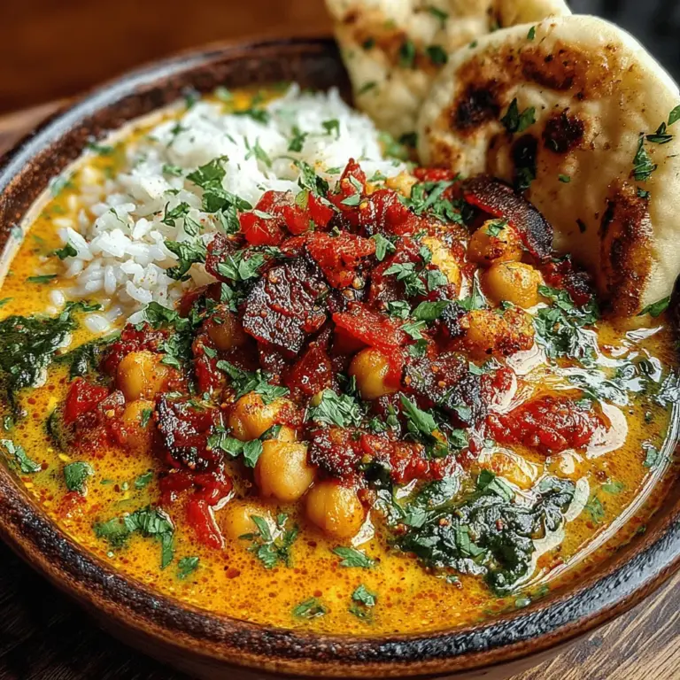 Spicy Chickpea Bliss Curry is a vibrant and flavorful dish that brings together the creamy richness of coconut milk with the hearty texture of chickpeas. This curry is not only a delight to the palate but also a nutritious option for those looking to incorporate more plant-based meals into their diet. Chickpeas are packed with protein, fiber, and various essential nutrients, making them a staple in vegetarian and vegan cuisines. Additionally, the use of coconut milk adds a creamy texture and a subtle sweetness that balances the spices beautifully. Curries have a rich history in many cultures, making this dish a popular choice across various cuisines.
