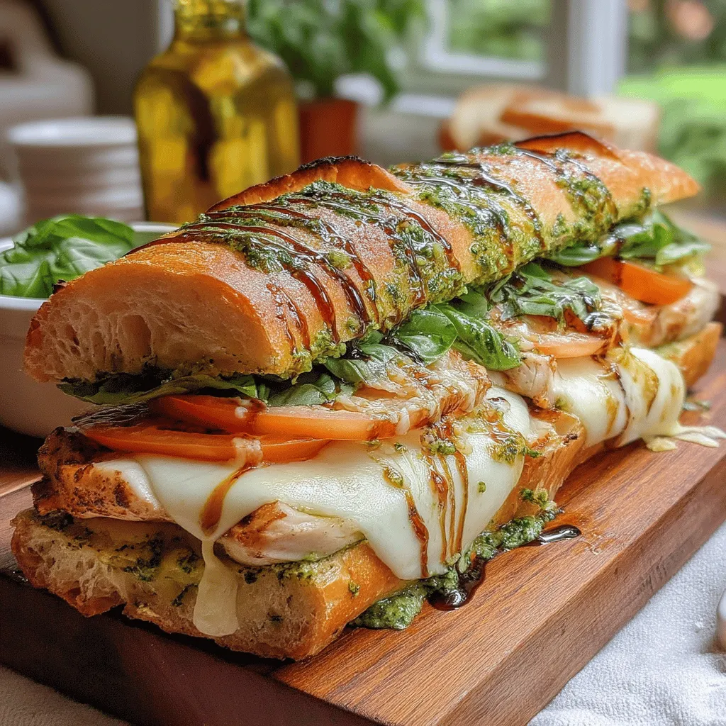 The Caprese sandwich is a delightful homage to the traditional Italian Caprese salad, combining fresh ingredients that celebrate the rich flavors of Italy. This sandwich elevates the classic salad by incorporating juicy chicken and vibrant basil pesto, creating a harmonious blend that is both satisfying and refreshing.