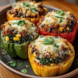 - 4 large bell peppers (any color) - 1 cup quinoa, rinsed - 2 cups vegetable broth or water - 1 cup chopped kale, stems removed - 1 can (15 oz) black beans, rinsed and drained - 1 cup corn (fresh, frozen, or canned) - 1 teaspoon ground cumin - 1 teaspoon smoked paprika - Salt and pepper to taste - Olive oil for drizzling - Fresh cilantro or parsley for garnish (optional)