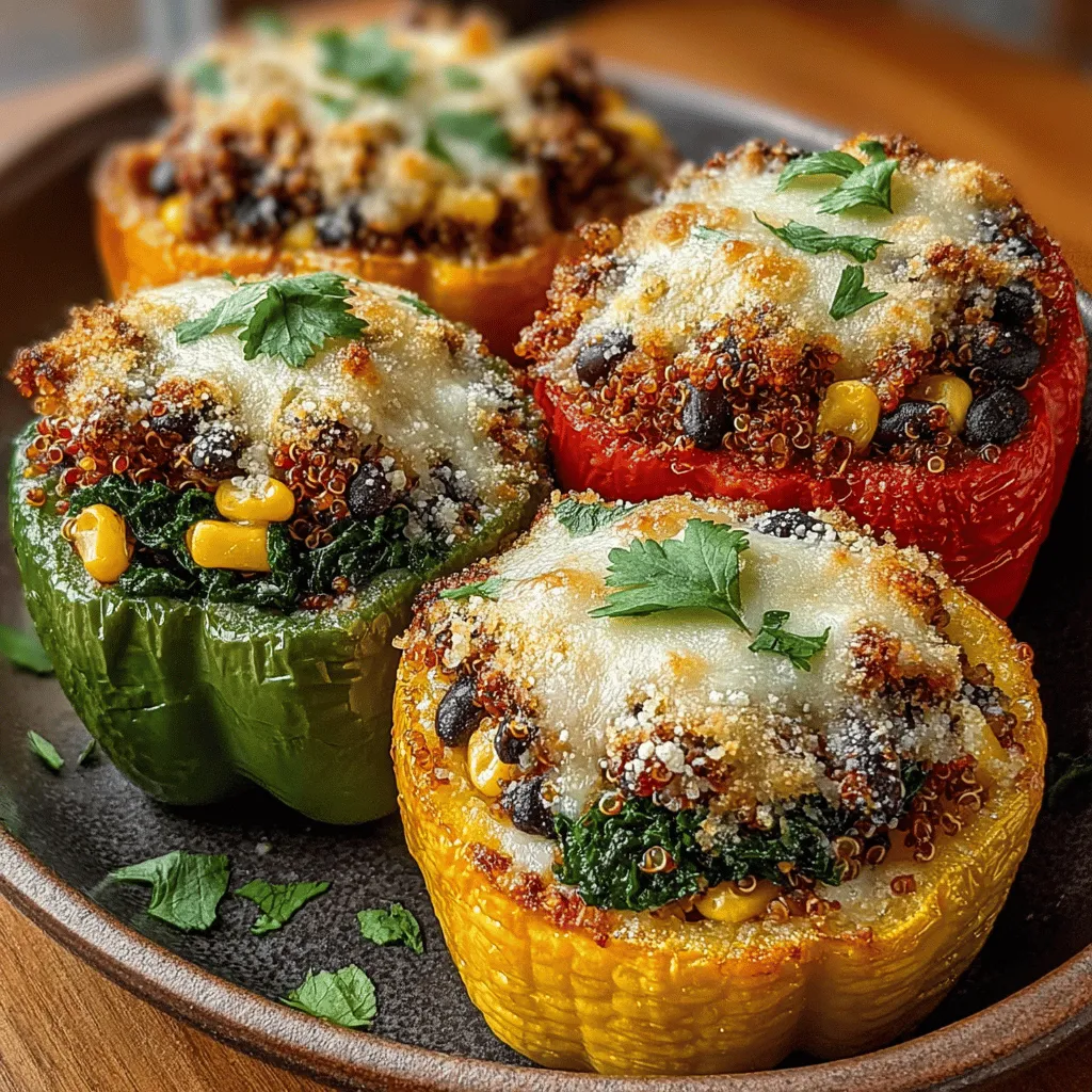 - 4 large bell peppers (any color) - 1 cup quinoa, rinsed - 2 cups vegetable broth or water - 1 cup chopped kale, stems removed - 1 can (15 oz) black beans, rinsed and drained - 1 cup corn (fresh, frozen, or canned) - 1 teaspoon ground cumin - 1 teaspoon smoked paprika - Salt and pepper to taste - Olive oil for drizzling - Fresh cilantro or parsley for garnish (optional)